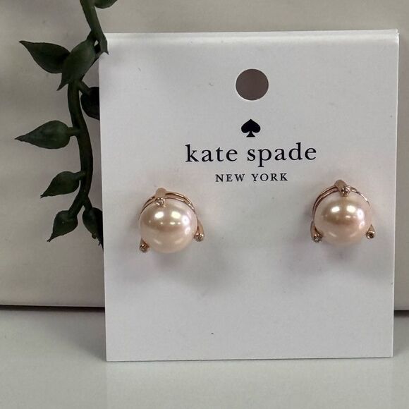New Kate Spade Rise & Shine Pearl Rose Gold Stud Earrings - Picture 1 of 6